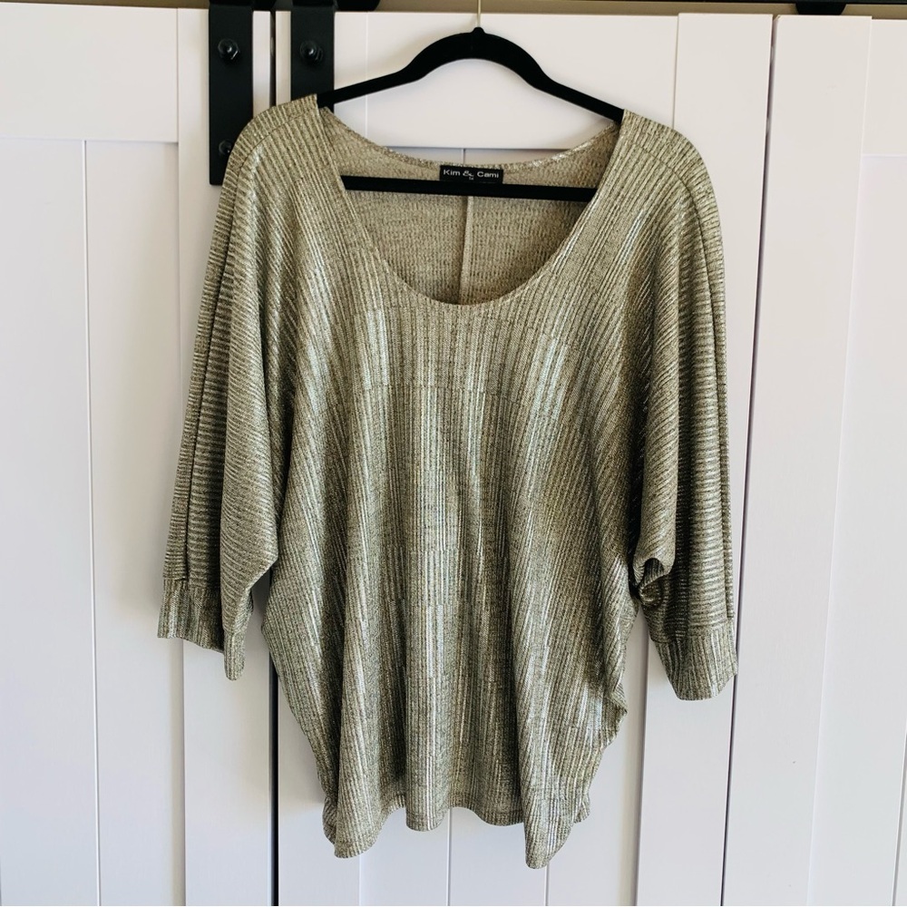 Kim & Cami 1X Ribbed Dolman Top – Neutral Taupe metallic top
